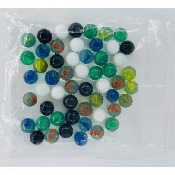 Marbles Lot Vintage Glass White Black Ribbon Clear Green Yellow Blue Red Lot 50 - Picture 6 of 6